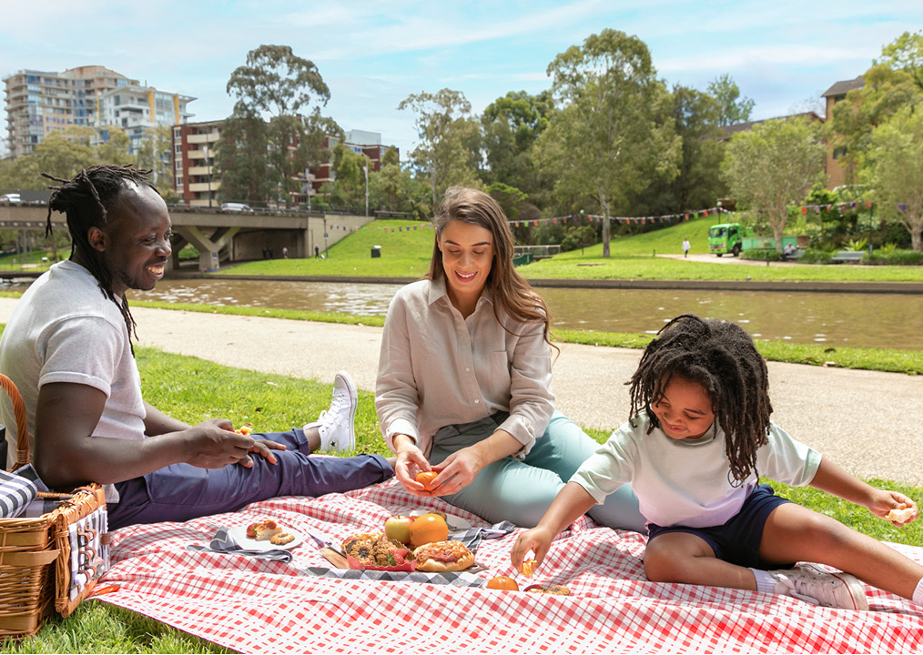 Family having a picnic on Parramatta River