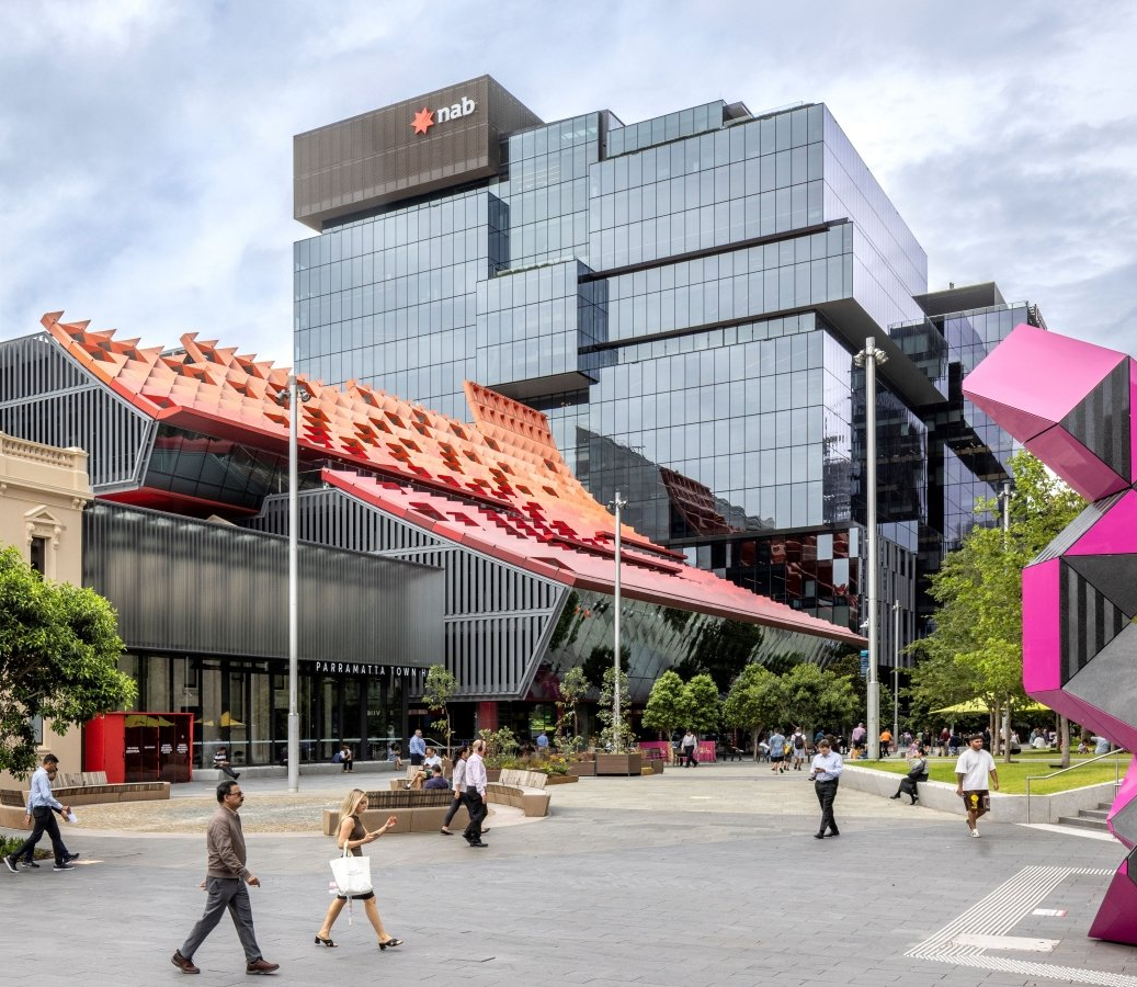 People walking in Parramatta Square