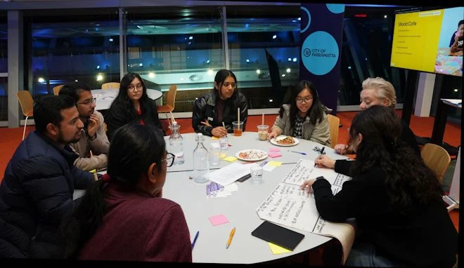 Group of people sitting at round table