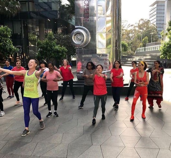 Women exercising in Parramatta Square